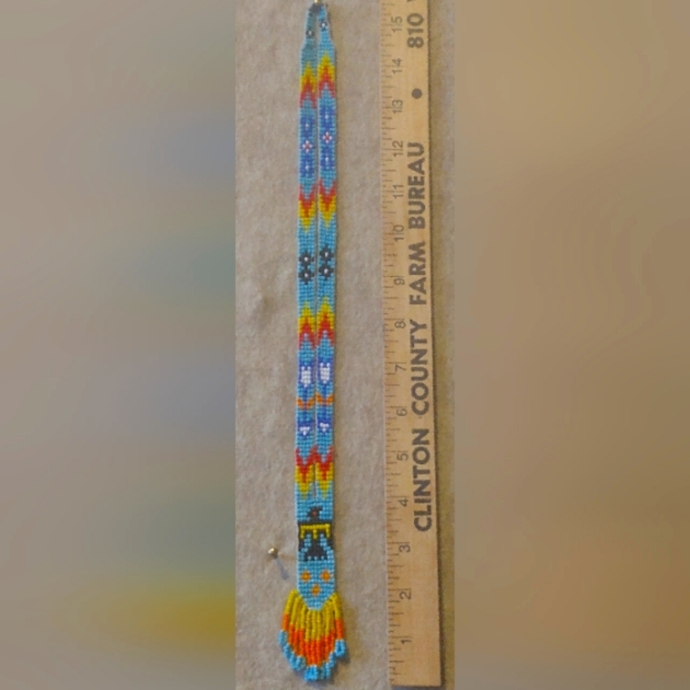 Native American Vintage Woven Beaded Necklace light blue